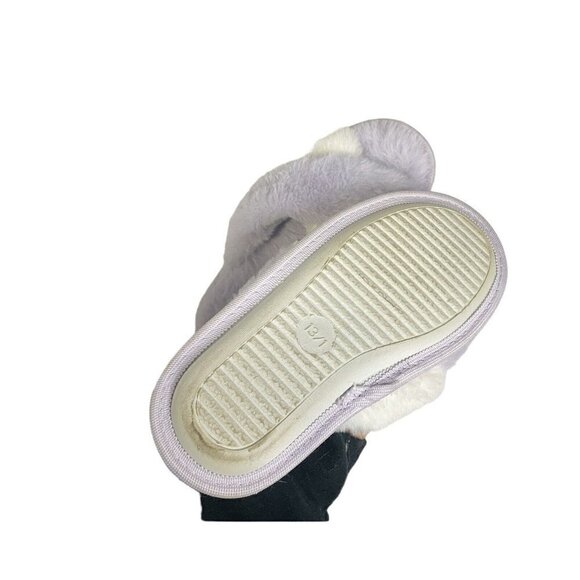 Sky Sole Girls 13/1 Purplee White Fuzzy Slippers Criss Cross Open Toe - Picture 4 of 4